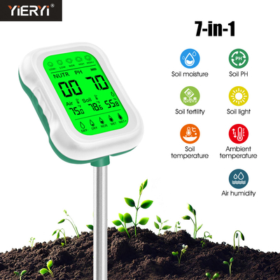 Yieryi 7 en 1 Probador de suelos herramienta esencial para el pH del suelo, humedad, intensidad de luz y temperatura, fertilidad, humedad del aire, temperatura ambiente