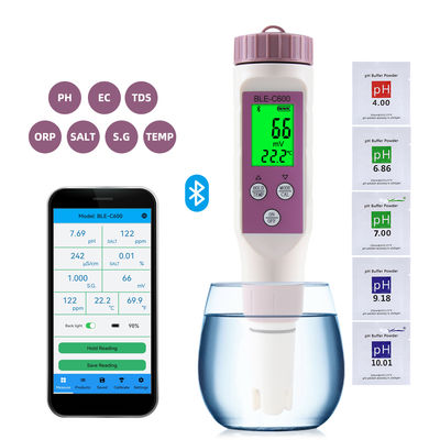 Smart 7 en 1 Bluetooth Tester de calidad del agua - pH/EC/TDS/ORP/Sal/S.G/Temp Meter para el hogar, laboratorio y acuicultura