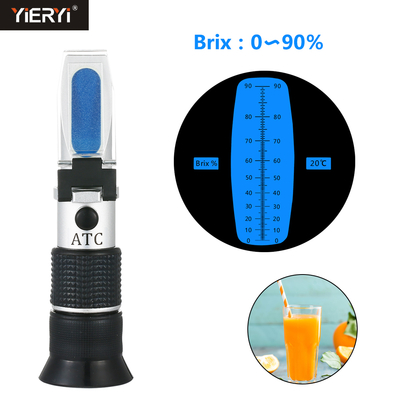 Refractómetro óptico Brix de mano 0-90 para la medición de azúcar en las bebidas de miel, jugos de frutas y bebidas