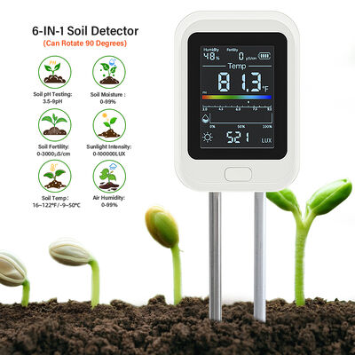 Testador de suelo de 6 en 1 con pantalla LED USB Tipo C Pantalla LCD recargable y giratoria para jardinería y agricultura