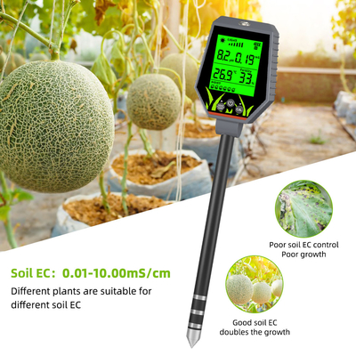 YIERYI 6 en 1 PH / EC / Humedad / Luz solar / Humedad del aire Analisador digital de suelo