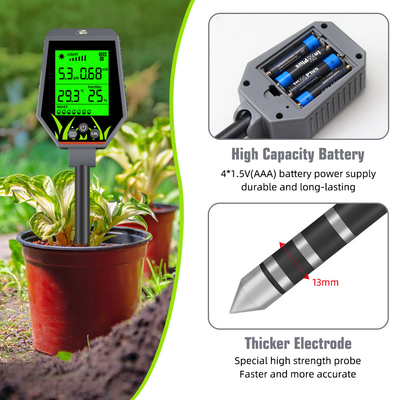 YIERYI 6 en 1 PH / EC / Humedad / Luz solar / Humedad del aire Analisador digital de suelo
