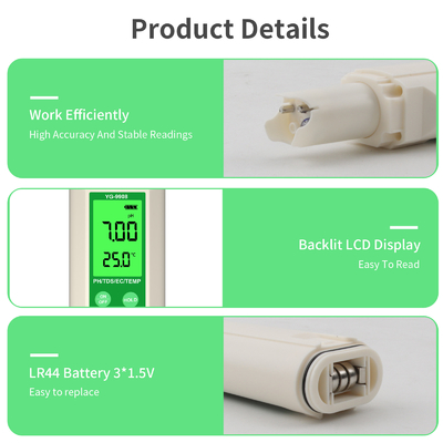 YiERYi YG-9908 4 en 1 Tester de calidad del agua PH / TDS / EC / Temperatura Pluma de prueba multifuncional con diseño portátil de alta precisión