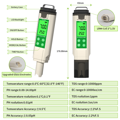 YiERYi YG-9908 4 en 1 Tester de calidad del agua PH / TDS / EC / Temperatura Pluma de prueba multifuncional con diseño portátil de alta precisión