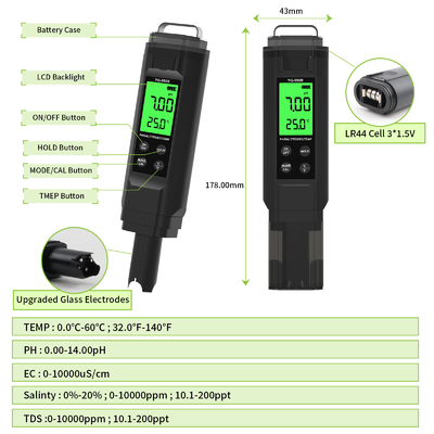 YIERYI YG-9909 Teste digital de calidad del agua 5 en 1 Teste de pH de alta precisión para jardín de granja
