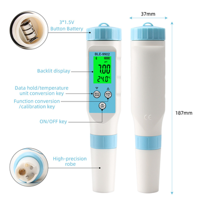 Medidor de pH de 3 en 1 con Bluetooth Medida precisa de EC y temperatura para la calidad del agua en piscinas, acuarios e hidroponia