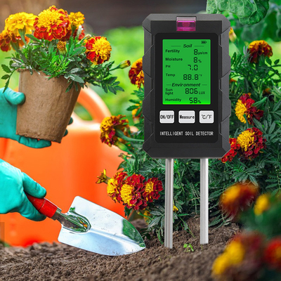 Detector de suelo de 6 en 1. pH, humedad, temperatura, luz, humedad, pruebas de fertilidad. Ideal para uso en interiores, exteriores y jardines.