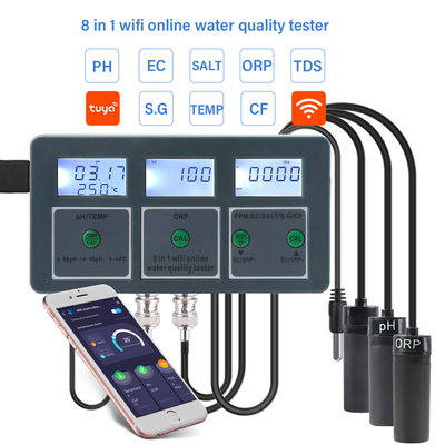 Teste de calidad de agua WiFi inteligente de 8 en 1 Monitoreo remoto Ideal para acuarios, piscinas, laboratorios y agua potable