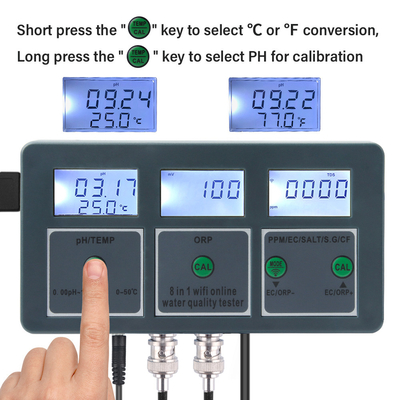 Teste de calidad de agua WiFi inteligente de 8 en 1 Monitoreo remoto Ideal para acuarios, piscinas, laboratorios y agua potable