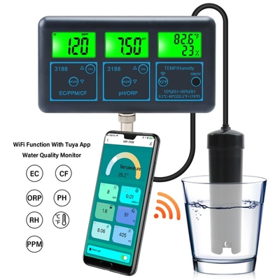 Monitoreo inteligente de la calidad del agua 7 en 1 pH/EC/ORP/PPM/CF/TDS/Temperatura para acuarios, hidroponía y piscinas