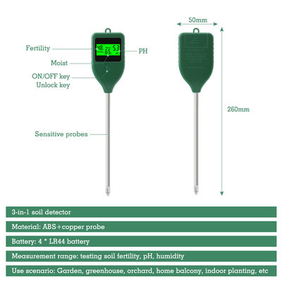 Detector de suelo de tres en uno, medidor de acidez del pH, medidor de humedad del suelo, medidor de fertilidad de nutrientes de flores y plantas en macetas