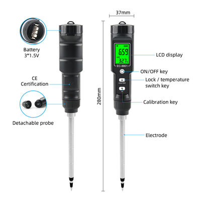 CE-8801 Contador de suelos Display digital portátil para plantaciones hortalizas EC detector de suelo salado para plantaciones domésticas de suelo en macetas