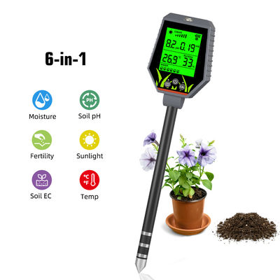Kit de prueba de suelo de 6 en 1 Humedad/pH/Fertilidad/Luz solar/EC/Temp Meter para jardines, granjas y plantas de interior