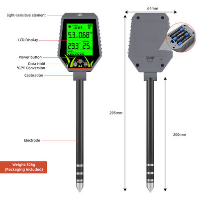 Kit de prueba de suelo de 6 en 1 Humedad/pH/Fertilidad/Luz solar/EC/Temp Meter para jardines, granjas y plantas de interior