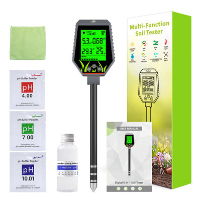 Kit de prueba de suelo de 6 en 1 Humedad/pH/Fertilidad/Luz solar/EC/Temp Meter para jardines, granjas y plantas de interior