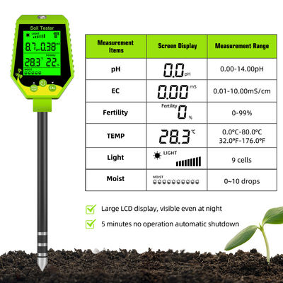 Kit de prueba de suelo de 6 en 1 Humedad/pH/Fertilidad/Luz solar/EC/Temp Meter para jardines, granjas y plantas de interior