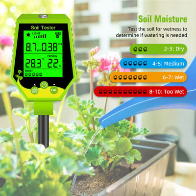 Kit de prueba de suelo de 6 en 1 Humedad/pH/Fertilidad/Luz solar/EC/Temp Meter para jardines, granjas y plantas de interior