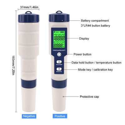 5 - en - 1 Tester de calidad del agua - pH/TDS/EC/salinidad/medidor de temperatura para el hogar, acuario y laboratorio
