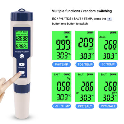 5 - en - 1 Tester de calidad del agua - pH/TDS/EC/salinidad/medidor de temperatura para el hogar, acuario y laboratorio