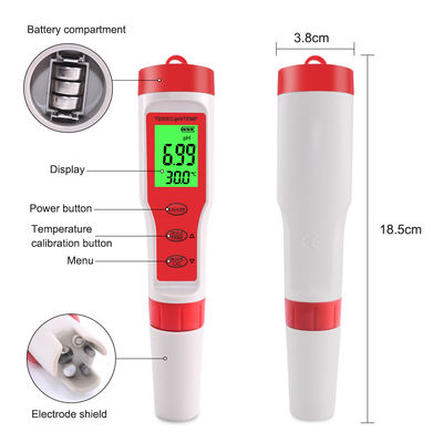4 - En - 1 Tester de calidad del agua PH/EC/TDS/Temp Meter para acuicultura Laboratorio de agua potable