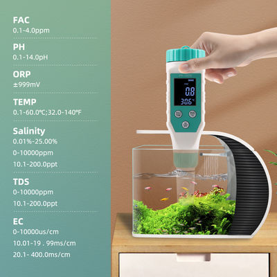 Medidor de Calidad del Agua 7 en 1 - FAC/pH/ORP/Salinidad/TDS/CE/Temperatura para Acuicultura, Hogar y Laboratorio