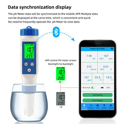 Medidor de calidad del agua Bluetooth 5 en 1 Smart PH/TDS/EC/Sal/Temperatura para acuicultura doméstica e hidroponía