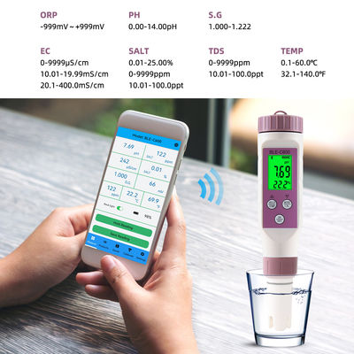 Smart 7 en 1 Bluetooth Tester de calidad del agua - pH/EC/TDS/ORP/Sal/S.G/Temp Meter para el hogar, laboratorio y acuicultura