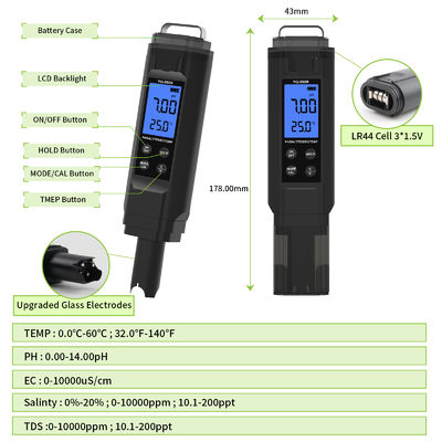 Medidor de calidad del agua 5 en 1 - pH/Sal/TDS/CE/Temperatura para acuario, piscina y hogar