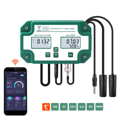 Probador de calidad del agua 6 en 1 con WiFi, monitor remoto de PH / TDS / CE / Sal / S.G / Temperatura para acuario, piscina y laboratorio