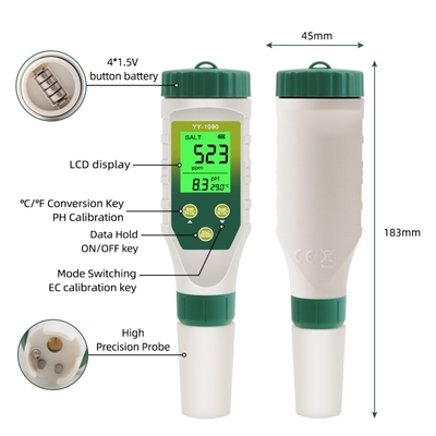 Medidor de pH multiparámetro de 5 en 1 con luz de fondo para laboratorio y acuario PH, TDS, salinidad, EC, probador de temperatura