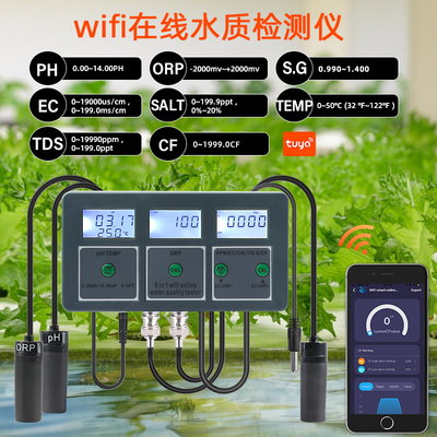 Tuya WiFi Smart Wireless PH Meter & Data Logger con Analisador de Calidad de Agua Multiparametro controlado por App para acuarios, piscinas e hidroponía