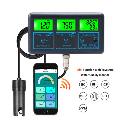WiFi Tuya App Medidor de pH digital multifunción 7 en 1 PH, EC, ORP, TDS, RH%, CF, Tester de temperatura en línea Analisador de calidad del agua