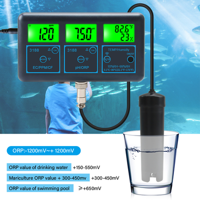 WiFi Tuya App Medidor de pH digital multifunción 7 en 1 PH, EC, ORP, TDS, RH%, CF, Tester de temperatura en línea Analisador de calidad del agua