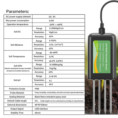 Sensor de suelo 8 en 1 para Android NPK PH Humedad EC Salinidad