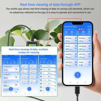 Sensor de suelo 8 en 1 para Android NPK PH Humedad EC Salinidad