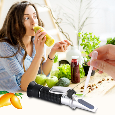 Refractómetro óptico Brix de mano 0-90 para la medición de azúcar en las bebidas de miel, jugos de frutas y bebidas