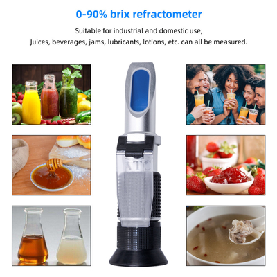Refractómetro óptico Brix de mano 0-90 para la medición de azúcar en las bebidas de miel, jugos de frutas y bebidas