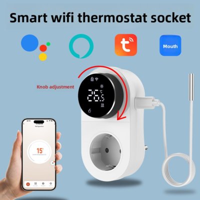 Enchufe termostato WiFi inteligente Tuya con sensor de temporizador y control táctil