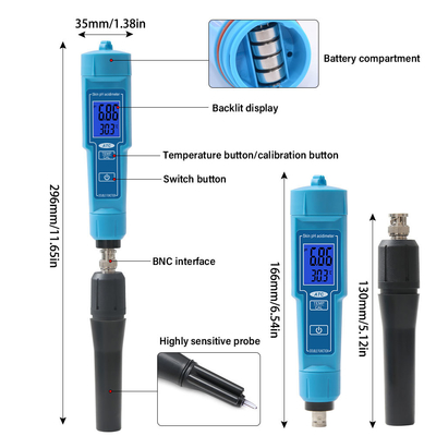 Medidor de pH de calibración automática con sonda reemplazable para hidroponía, suelo, queso, carne, laboratorio, agua