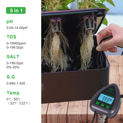 Wifi Online Digital PH Meter 5 in 1 GS&TEMP&PH with 0-19900ppm TDS and 0-199.0ppt Salinity for Aquarium and Hydroponics