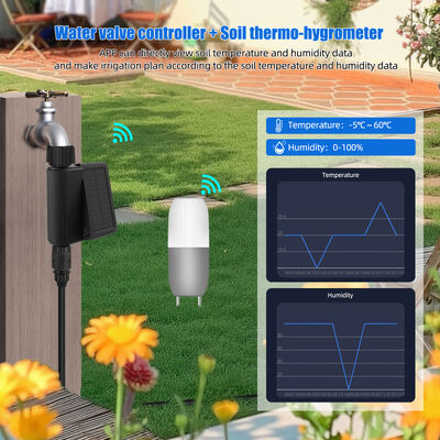 Sistema de riego inteligente con energía solar y control Tuya Smart con kit de sensor de humedad del suelo IP65 resistente al agua