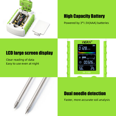 YIERYI 6-en-1 Tester de suelo con pantalla giratoria de 90° para un solo paso de funcionamiento - Medidas de pH, fertilidad, humedad, luz, temperatura y humedad
