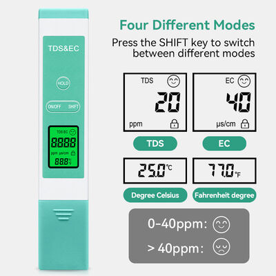 Medidor de TDS de agua con sonda de aleación de titanio duradera de alta precisión con rango de TDS de 0-9999 ppm y medición de pH multiparamétrica