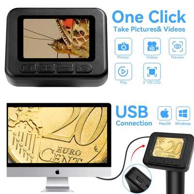 Microscopio Digital Portátil 50X-1000X con Pantalla IPS de 2" y 8 LEDs Ajustables para Observación de Alta Definición