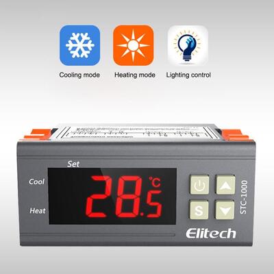 Controlador de temperatura digital STC-1000 con pantalla LCD, resolución de 0.1 °C y alarma de alta temperatura