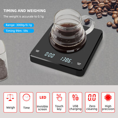 Alta precisión 0.1g Precisión 3000g Capacidad Escala de café con carga USB y temporizador digital para uso en la cocina