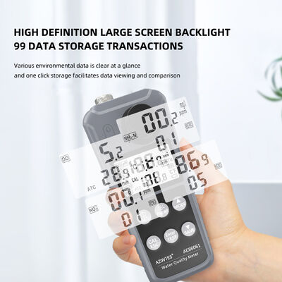 Medidor digital de calidad de agua multiparamétrico 6 en 1 AE86061 con compensación automática de temperatura y resolución de 0.1mg/L para granjas de peces y camarones