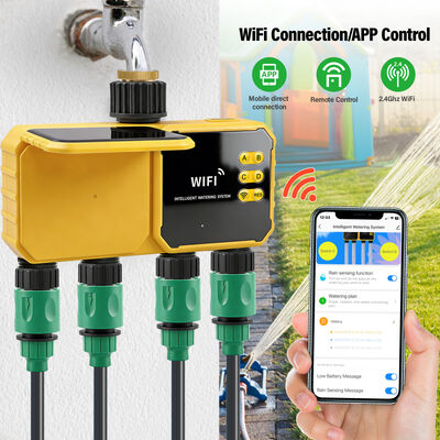 Solar WiFi 4-Zone Smart Irrigation Timer with Rain Sensor for Garden Water Valve Controller