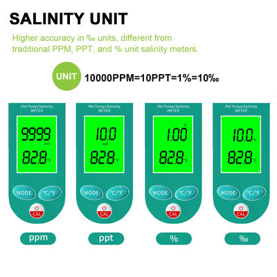 Teste de salinidad digital impermeable y medidor de pH con pantalla grande HD para el rango de salinidad del 0 al 100%