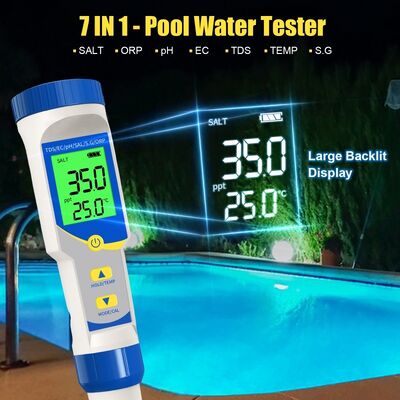 Probador digital de agua multifunción 7 en 1 con sonda de alta precisión y pantalla LCD retroiluminada para pruebas de calidad de agua de piscinas y acuarios